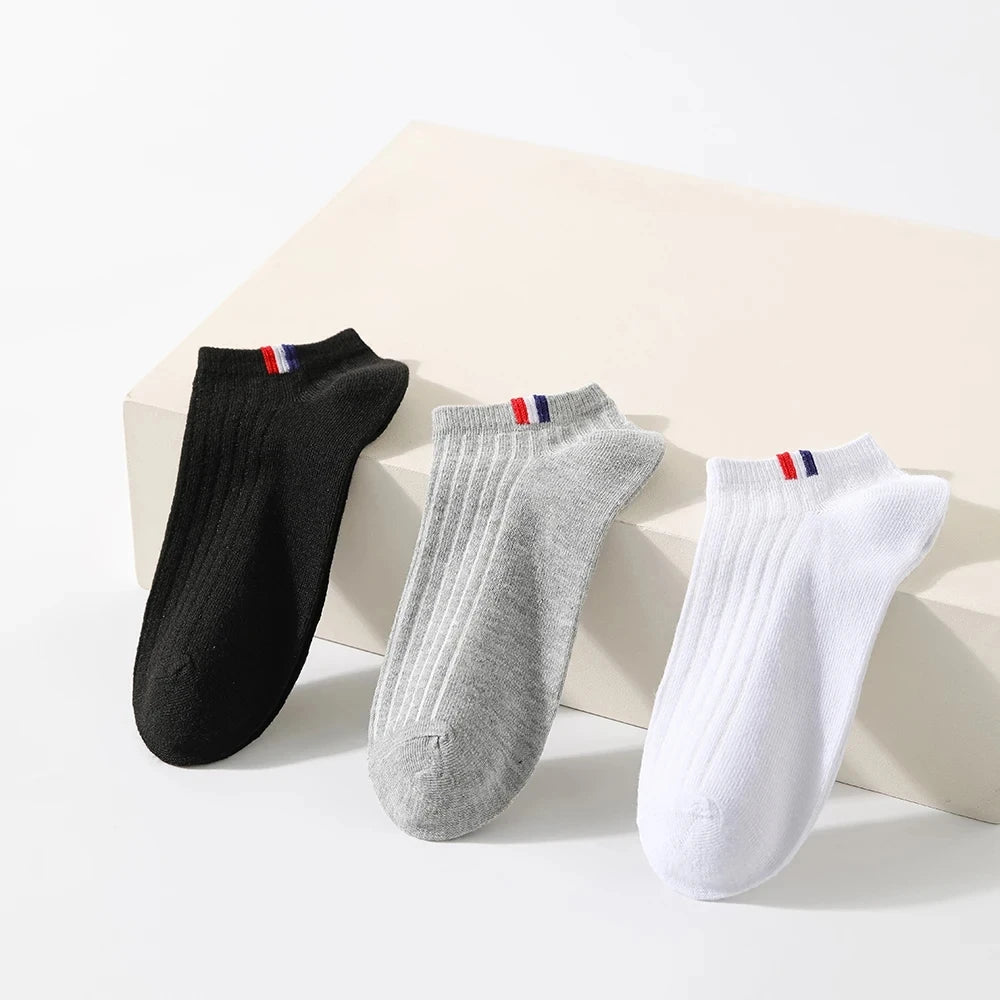 5 Pairs Thin Summer Boat Socks Solid Color Men's Casual Socks