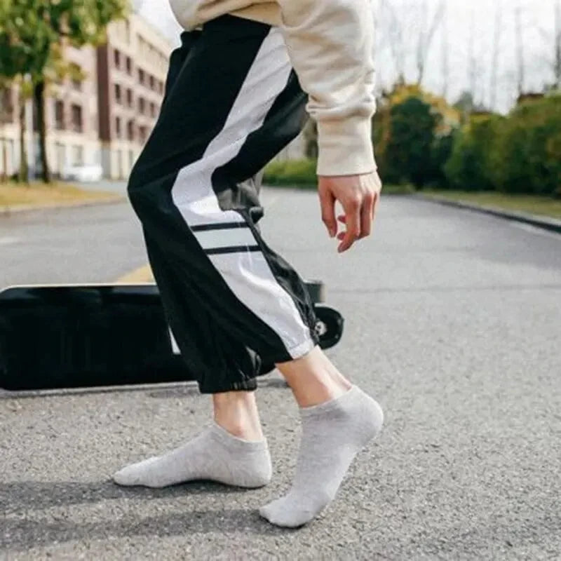 10 Pairs Men's Polyester Boat Socks New Style Black White Grey