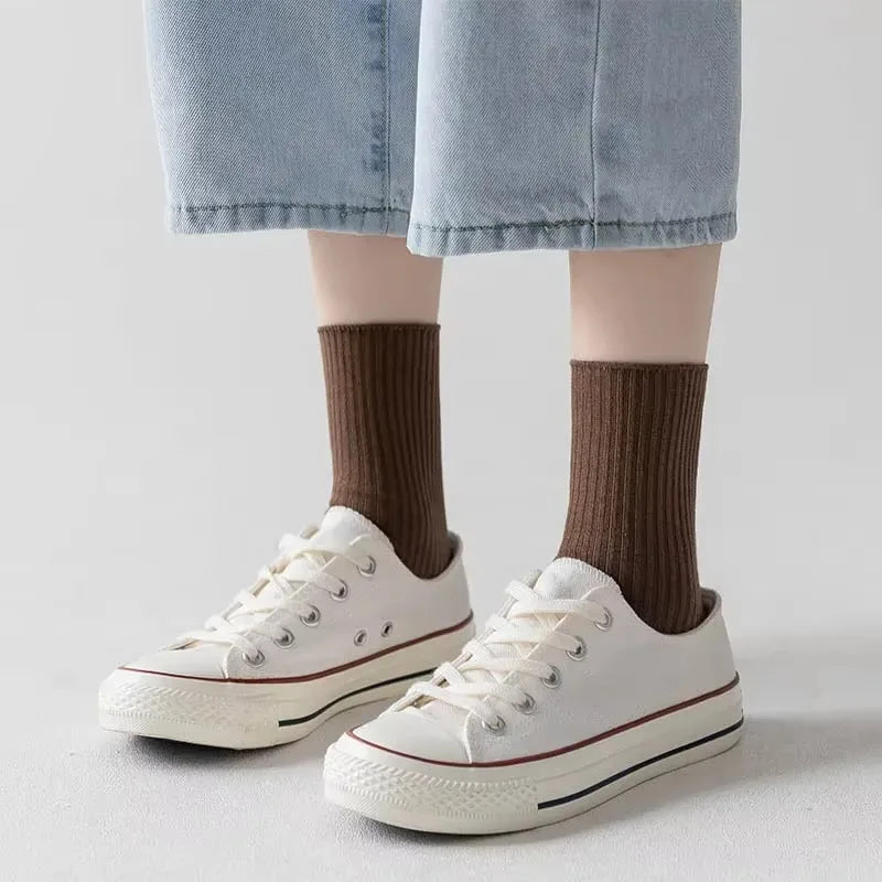 10/5 Pairs Solid Color Women's Mid Length Socks Leisure High Quality