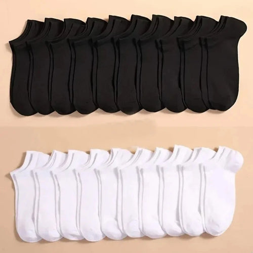 10 Pairs Men's Polyester Boat Socks New Style Black White Grey