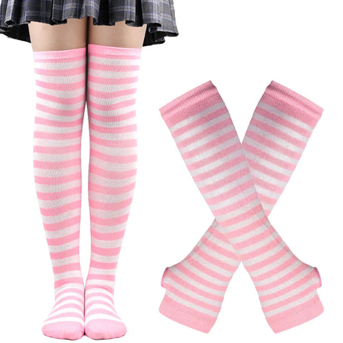 1 Set Women Girls Over Knee Long Stripe Printed Thigh High Cotton