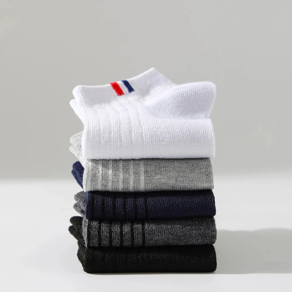 5 Pairs Thin Summer Boat Socks Solid Color Men's Casual Socks