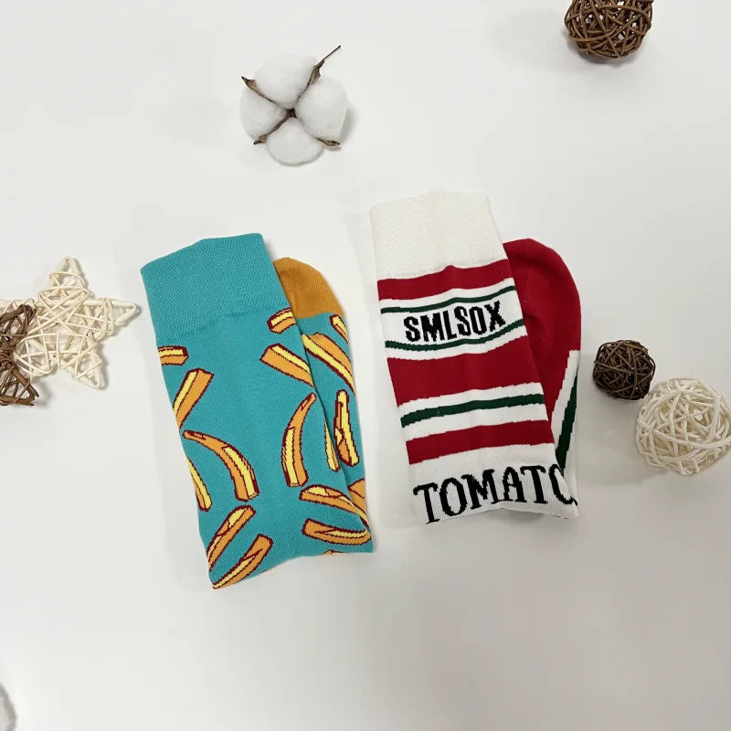 1 Pair Unisex Funny AB Style Tomato Ketchup French Fry Printed
