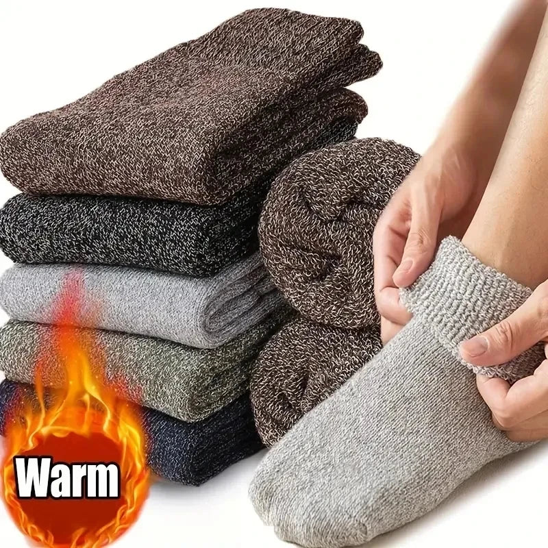 5 Pairs Autumn Winter Men Thicken Wool Socks Women Towel Keep Warm