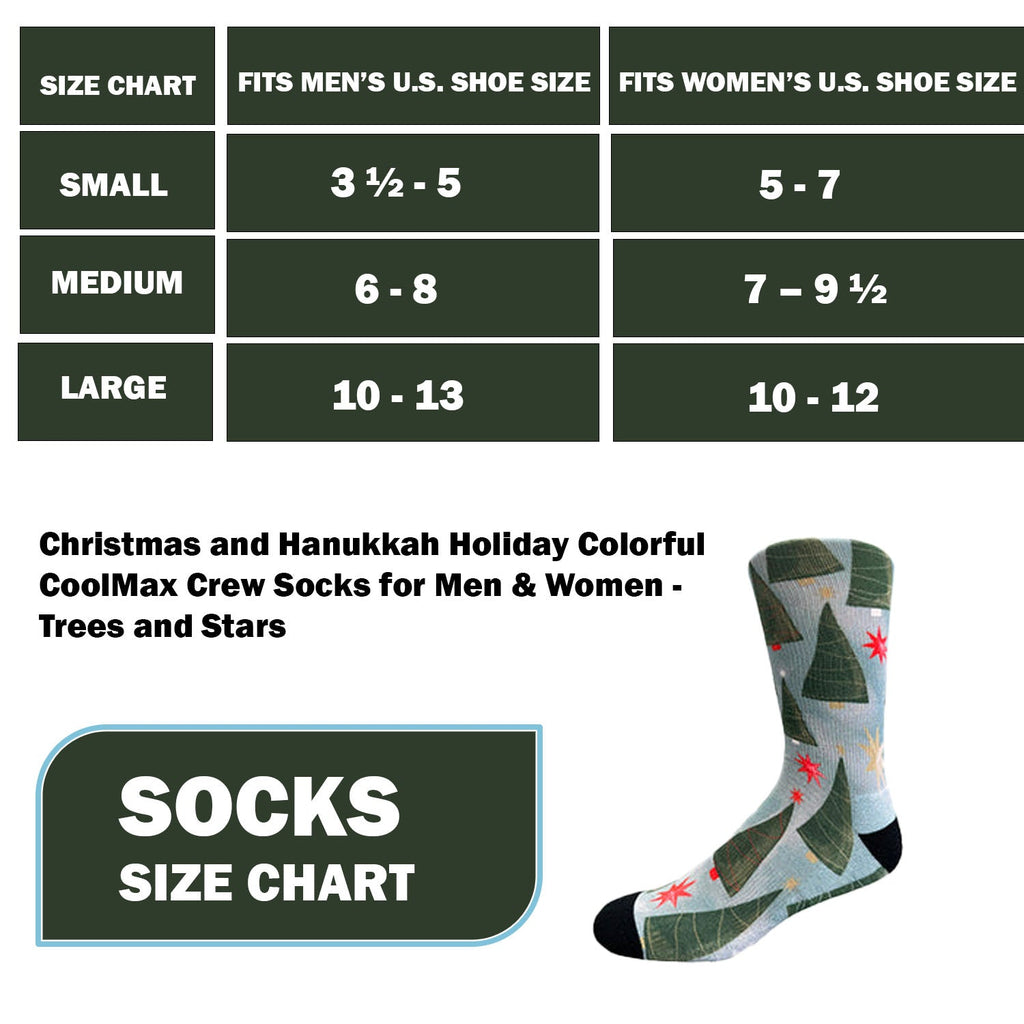 Christmas and Hanukkah Holiday Colorful CoolMax Crew Socks for Men &