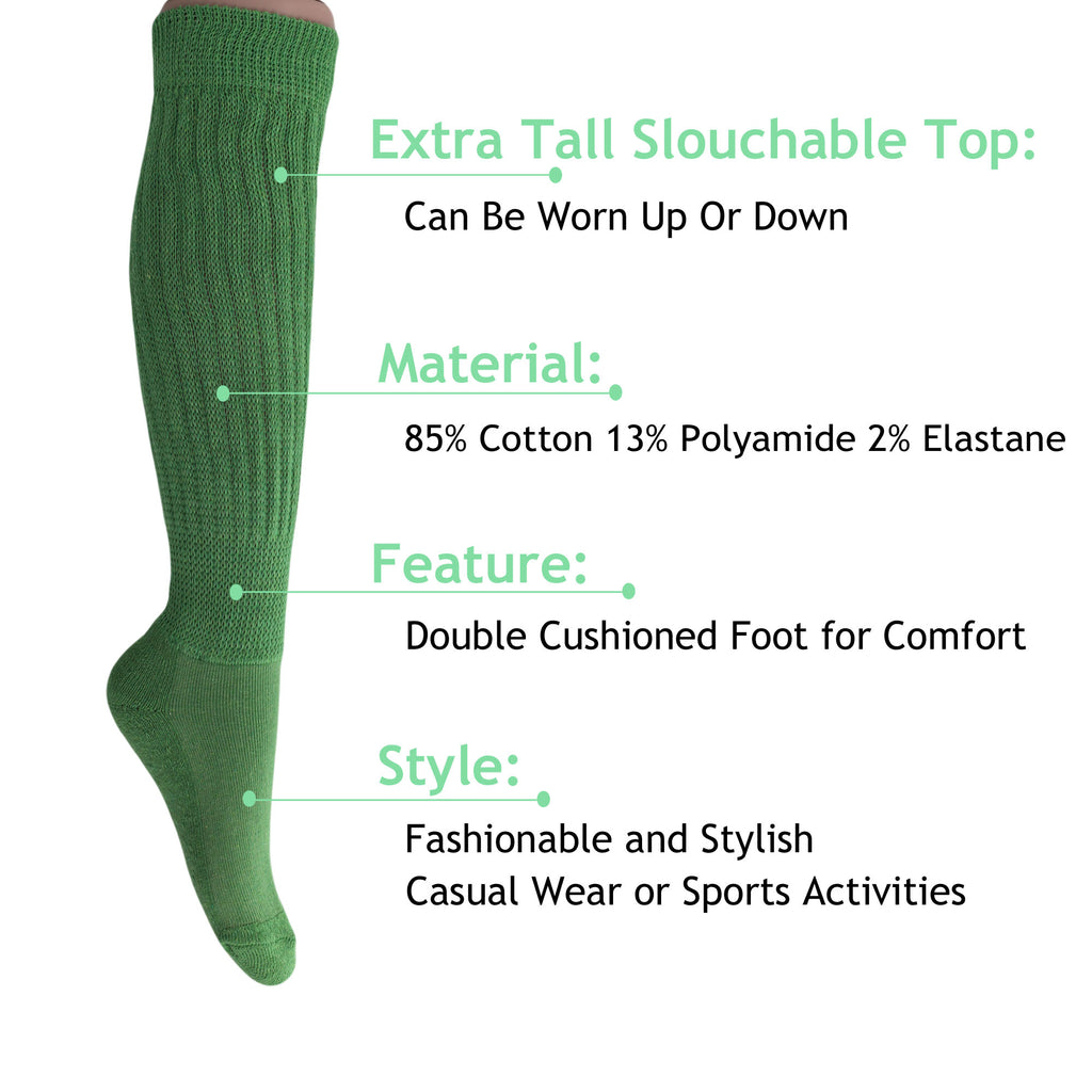 Green Slouch Socks for Women Premium Cotton Knee Socks